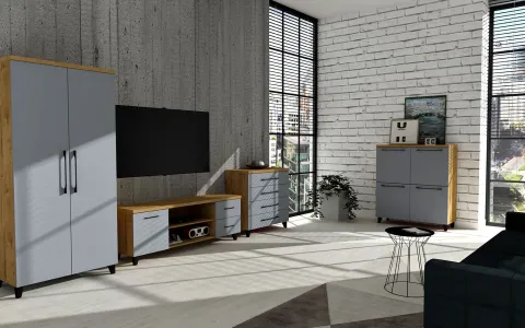 Komoda 4 drzwiowa Panama (szary/dąb Soma ciemny)
