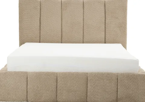 Łóżko tapicerowane Bianko 140 (boucle cappuccino) ze stelażem i pojemnikiem