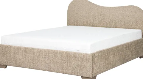 Łóżko tapicerowane 160 Cloudi (boucle cappuccino) ze stelażem i pojemnikiem
