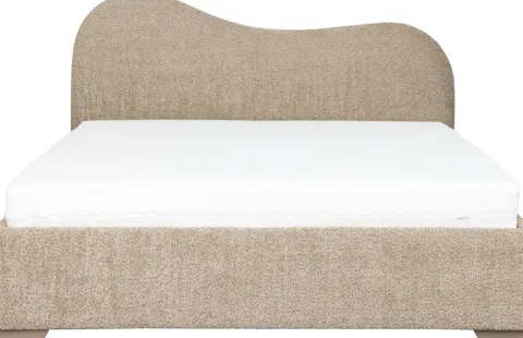 Łóżko tapicerowane 160 Cloudi (boucle cappuccino) ze stelażem i pojemnikiem