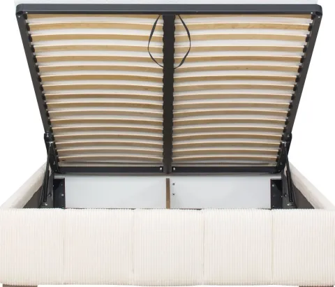 Łóżko tapicerowane 140 Mindy (sztruks beż) ze stelażem i pojemnikiem