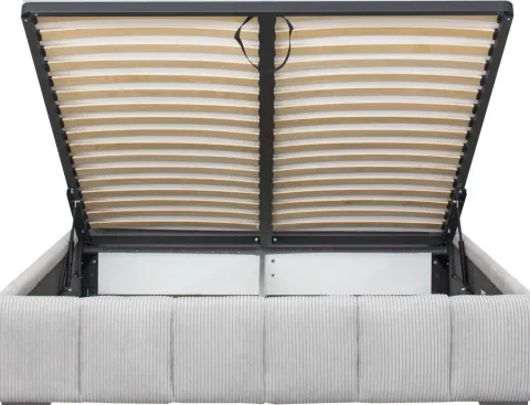 Łóżko tapicerowane 160 Mindy (sztruks szary) ze stelażem i pojemnikiem