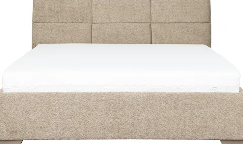 Łóżko tapicerowane 160 Sawona (boucle cappuccino) ze stelażem i pojemnikiem