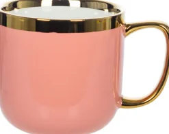 Kubek ceramiczny Cindy 83 (różowy ze złotym paskiem)