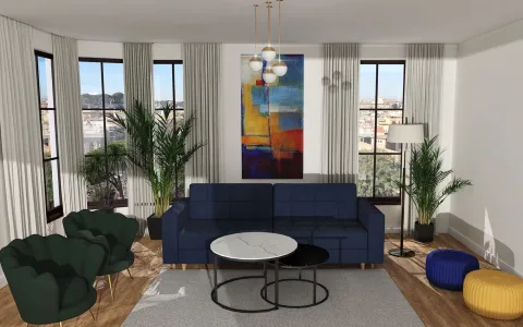 Sofa Paris (plusz granat) z fotelami - aranżacja