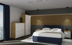 Stolik nocny Panama (biały połysk/dąb Soma ciemny)