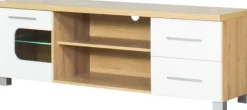 Stolik RTV 160 cm Panama (biały połysk/dąb Soma ciemny)