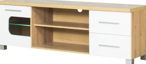 Stolik RTV 160 cm Panama (biały połysk/dąb Soma ciemny)