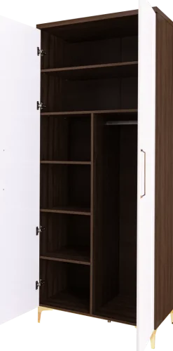 Szafa wysoka z półkami i drążkiem Hawana (biały lakier mat/orzech Foresta)