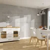 Witryna lewa z półkami LED (biały połysk/dąb Soma ciemny)