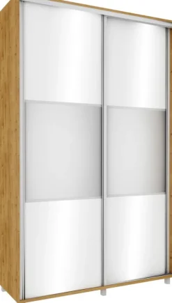 Wysoka szafa przesuwna lustra 150cm (biały połysk/lustro/dąb Soma ciemny)