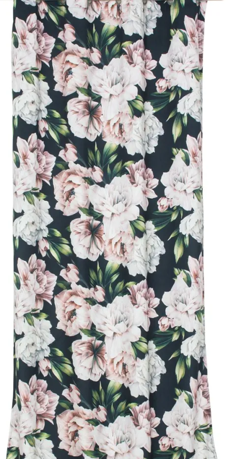 Zasłona Peony (czarna w kwiaty)